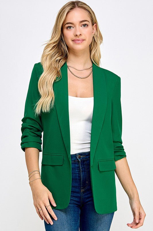 3/4 Sleeve Blazer with Gathered Sleeves (green & red) - Image 3