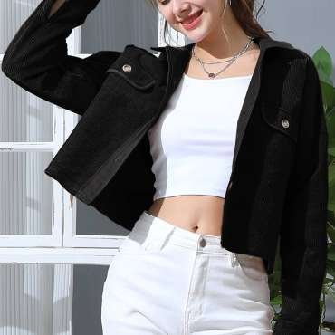 Women Solid Corduroy Jacket