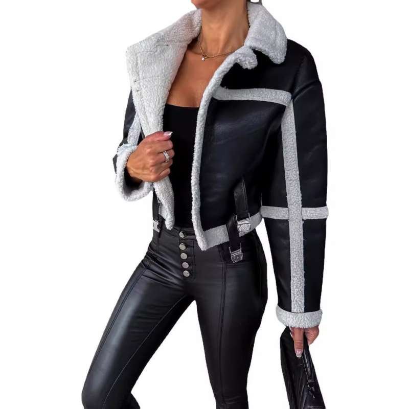 Fur-Integrated Short Large-Lapel Jacket - Image 6