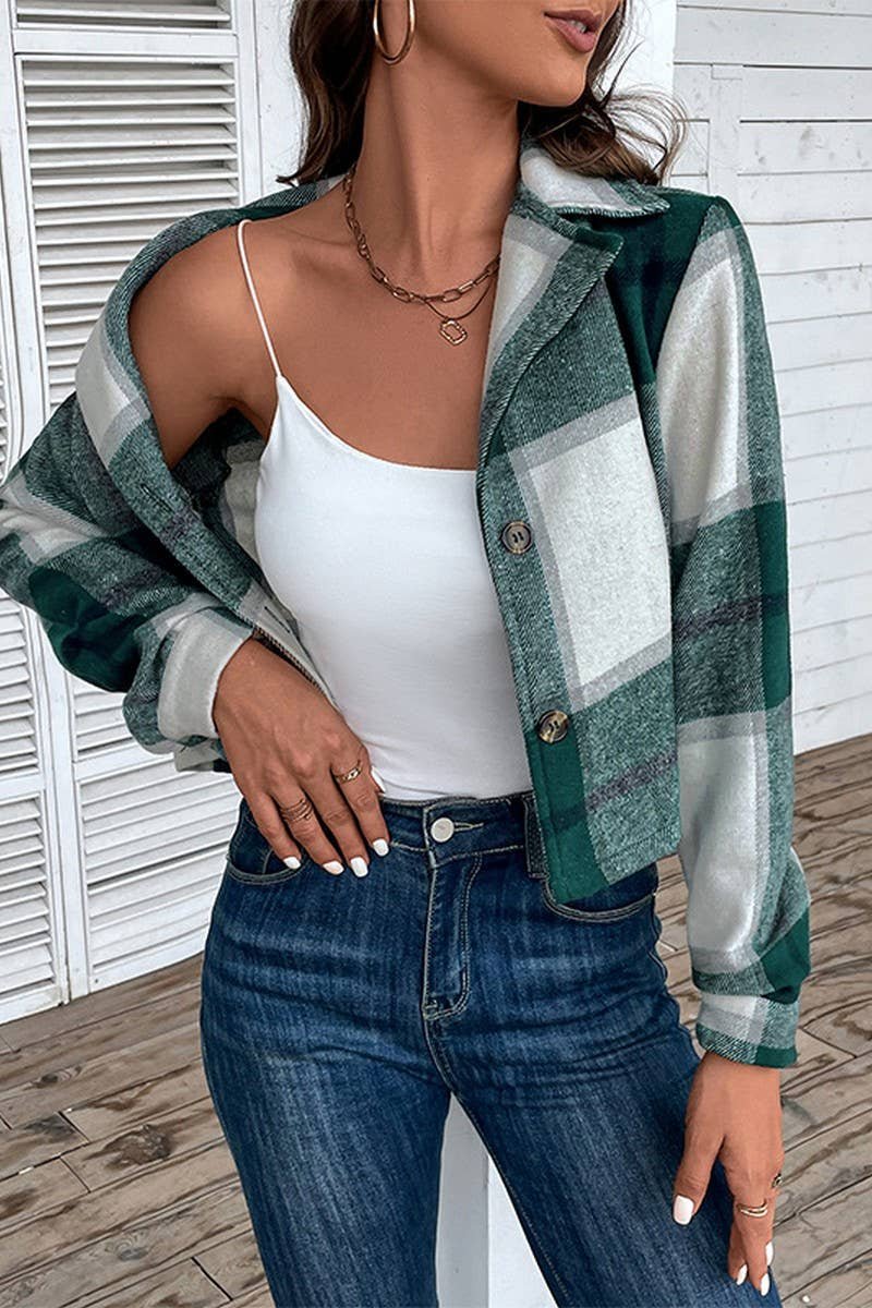 Short Plaid Vintage Lapel Cardigan Coat - Image 2