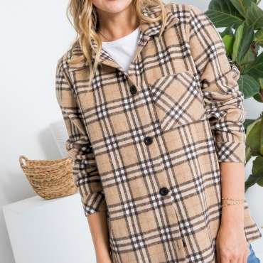 Plaid Flannel Button Down Plus Shacket