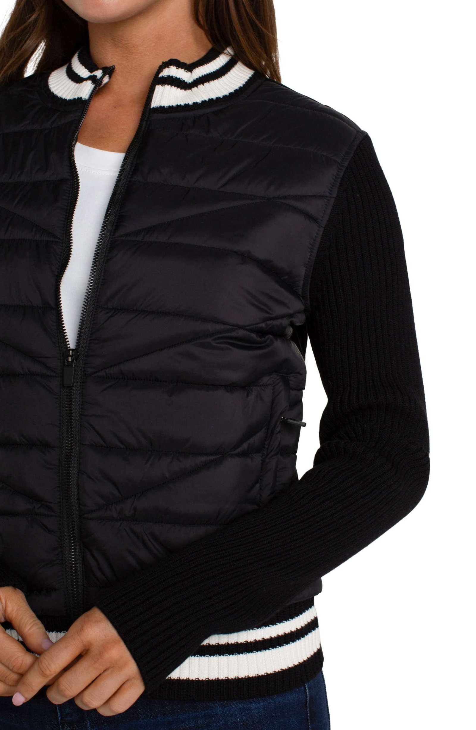 Liverpool Quilted Front Full Zip Sweater (Black & White) - Image 3