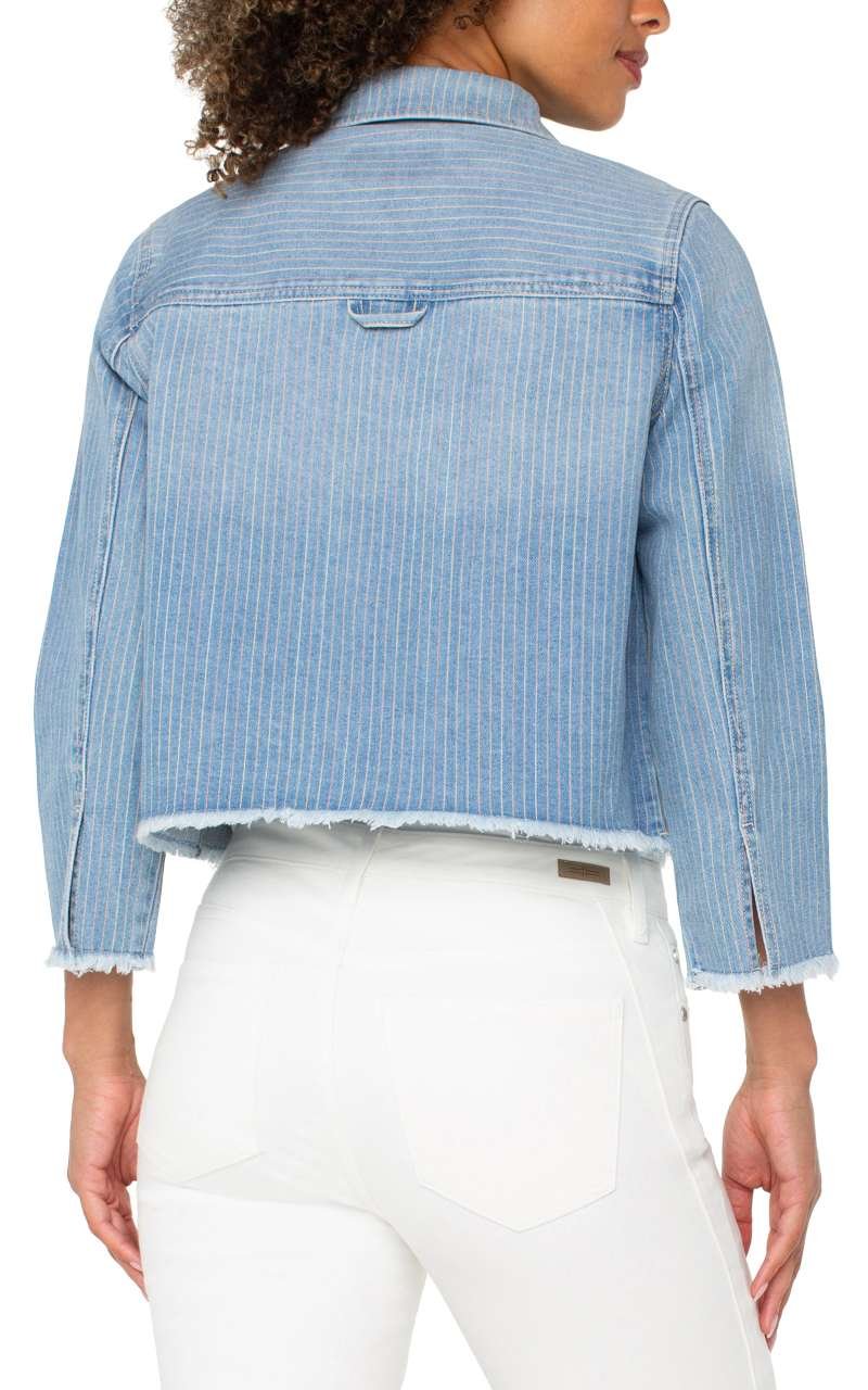 Liverpool Crop Shacket w/ Fray Hem (Sunset Stripe) - Image 4