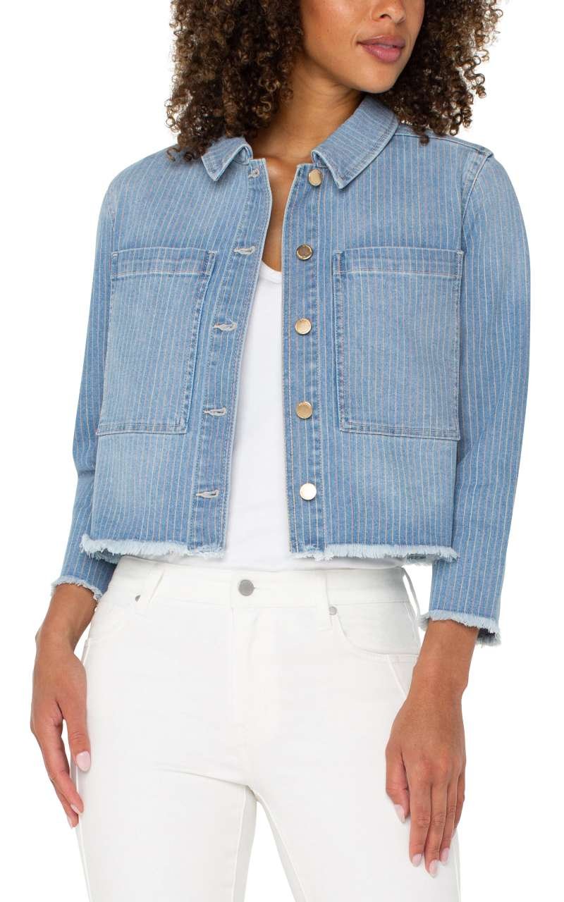 Liverpool Crop Shacket w/ Fray Hem (Sunset Stripe)