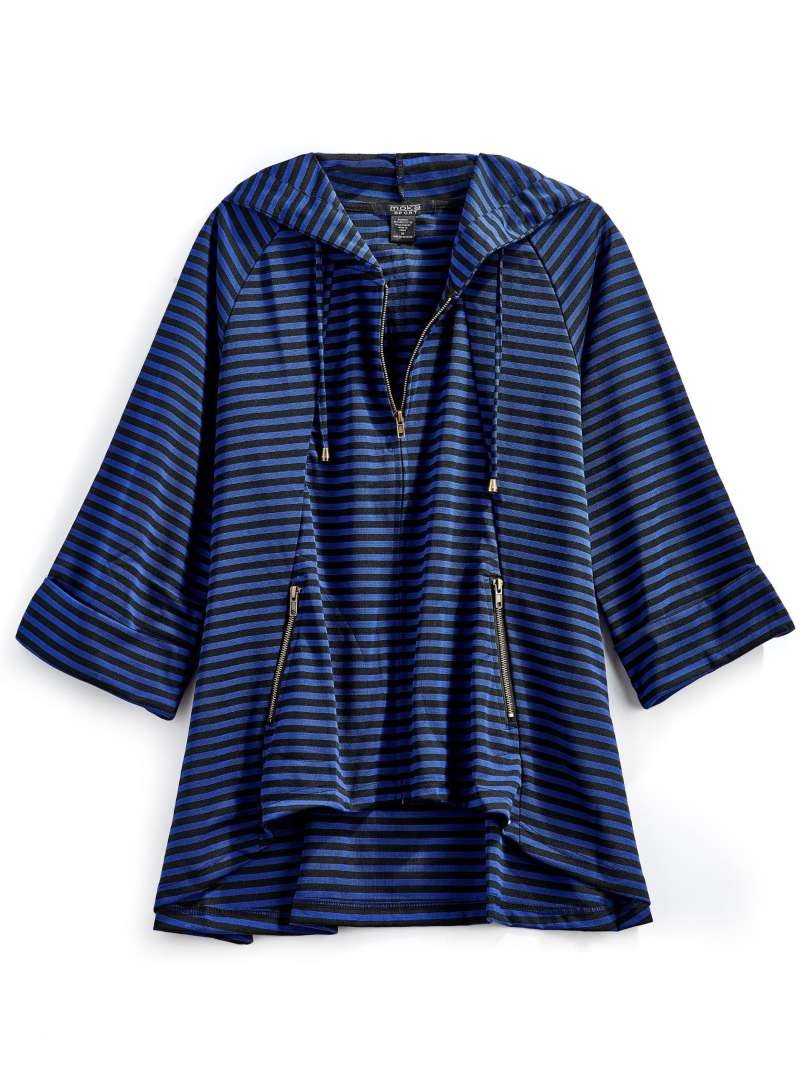 Women's Striped Zip Front High Low Hooded Jacket - Image 6