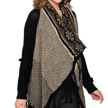 Women's Fringed Jacquard Weave Open Front Long Cardigan