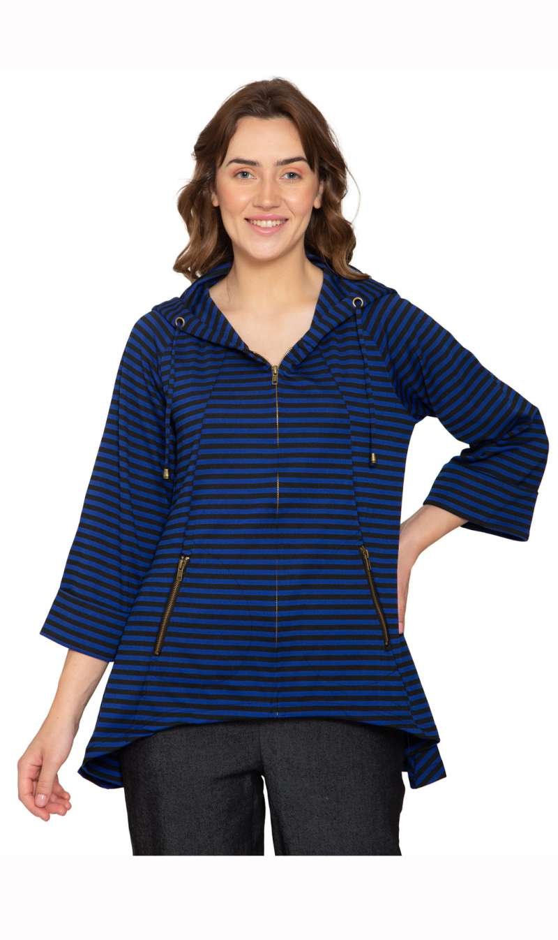 Women's Striped Zip Front High Low Hooded Jacket - Image 3