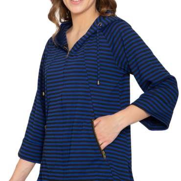 Women's Striped Zip Front High Low Hooded Jacket