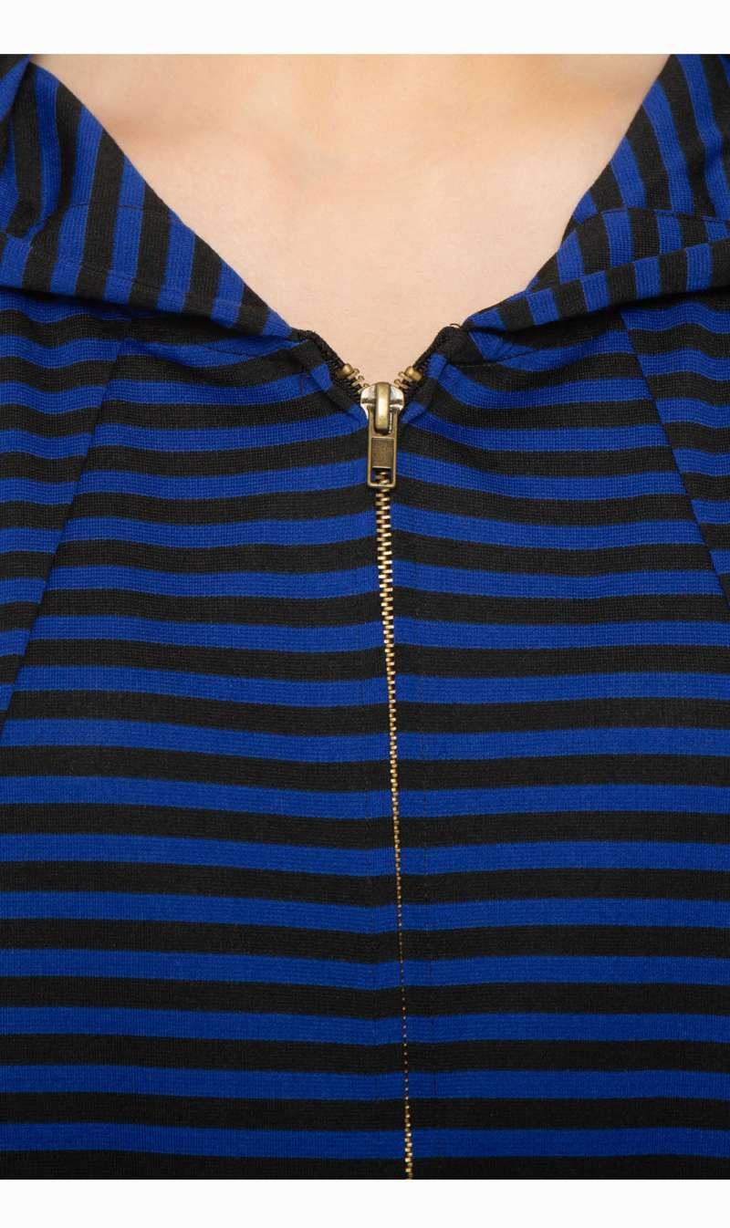 Women's Striped Zip Front High Low Hooded Jacket - Image 5