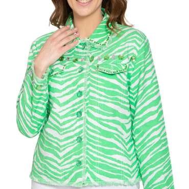 Women's Jewel Trimmed Zebra Printed Canvas Jacket