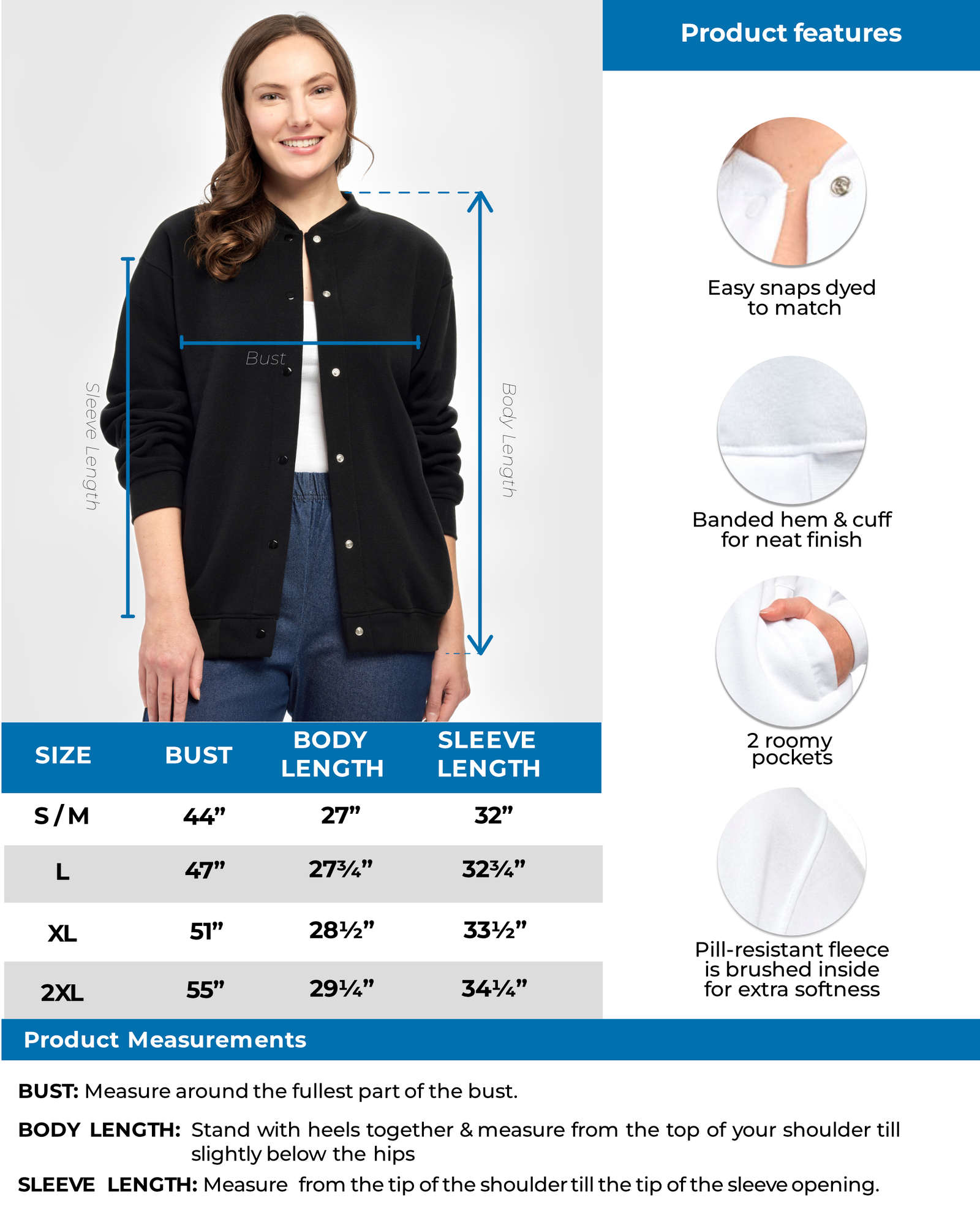 Womens Snap Up Jacket - Soft, Fleecy Lining for Three-Season Comfort - Image 9