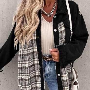 Long-Sleeved Plaid Button-Down Shirt Jacket