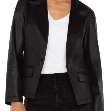 Liverpool Notch Collar One Button Blazer (Coated Black)