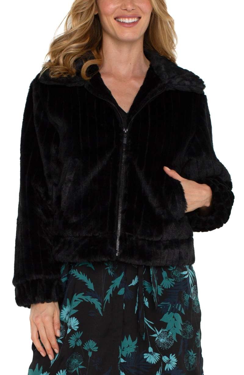 Liverpool Zip Up Fur Jacket (Black) - Image 2