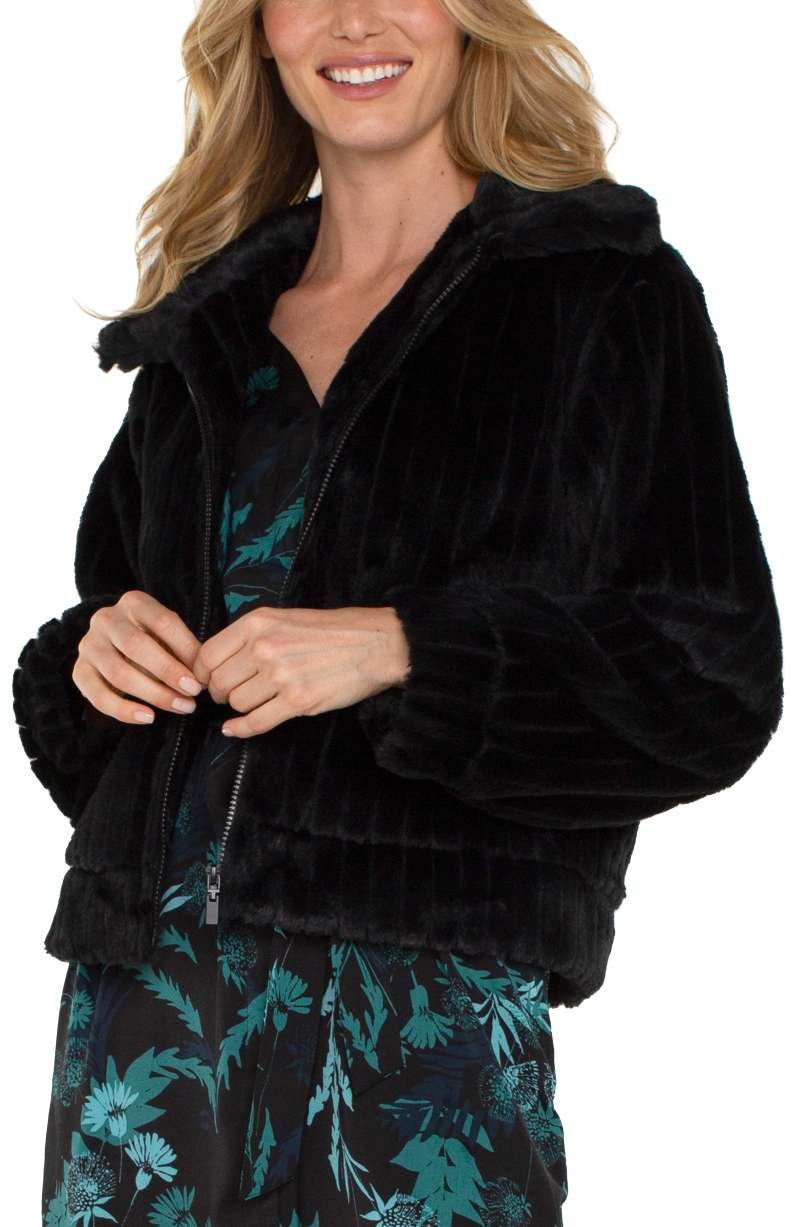 Liverpool Zip Up Fur Jacket (Black) - Image 3