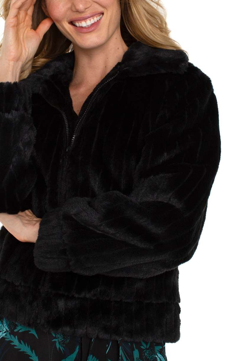 Liverpool Zip Up Fur Jacket (Black) - Image 5