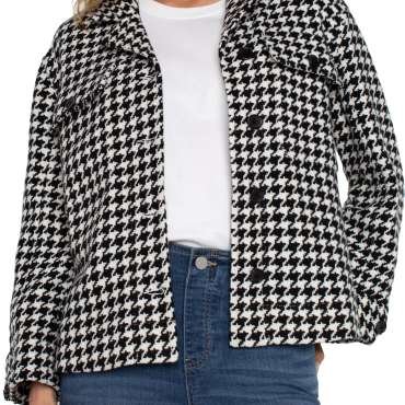 Liverpool Boxy Shacket w/ Side Slits (Black/White Houndstooth)