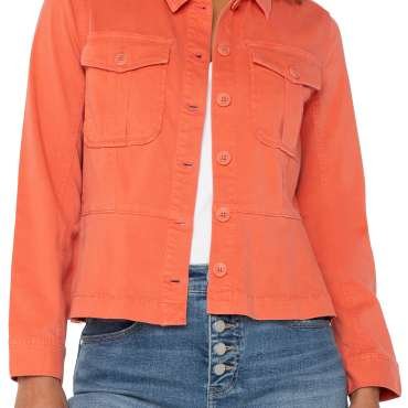 Liverpool Peplum Hem Trucker Jacket (Papaya)