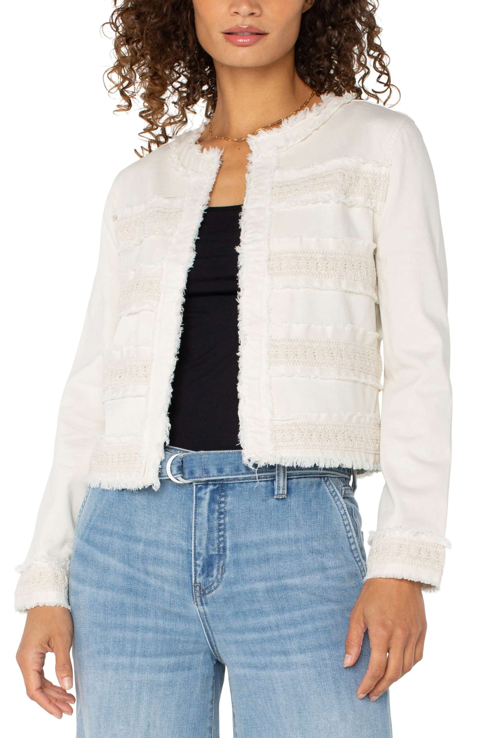 Liverpool Collarless Jacket w/ Fray & Lace (Bone) - Image 2