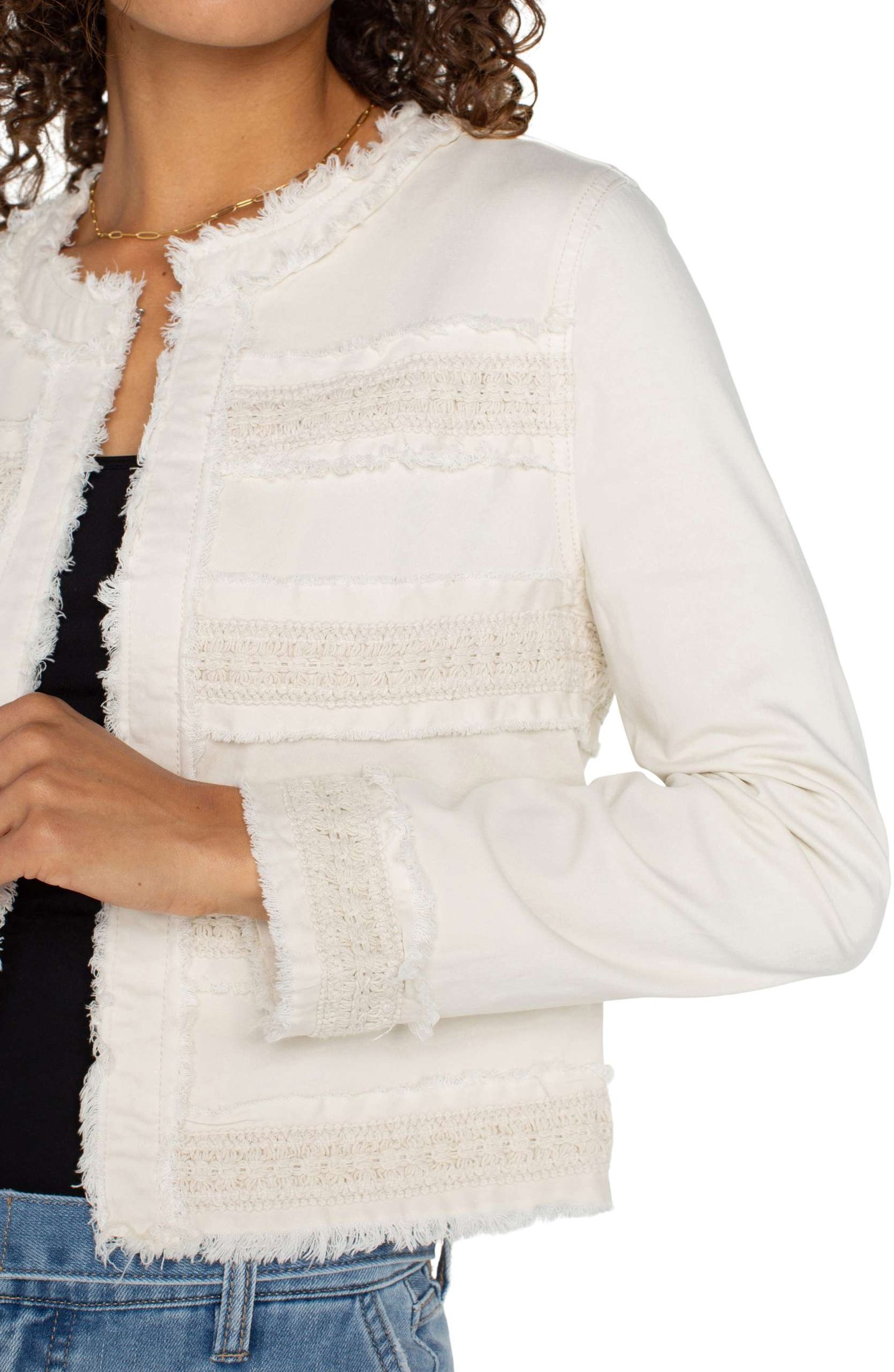 Liverpool Collarless Jacket w/ Fray & Lace (Bone) - Image 3