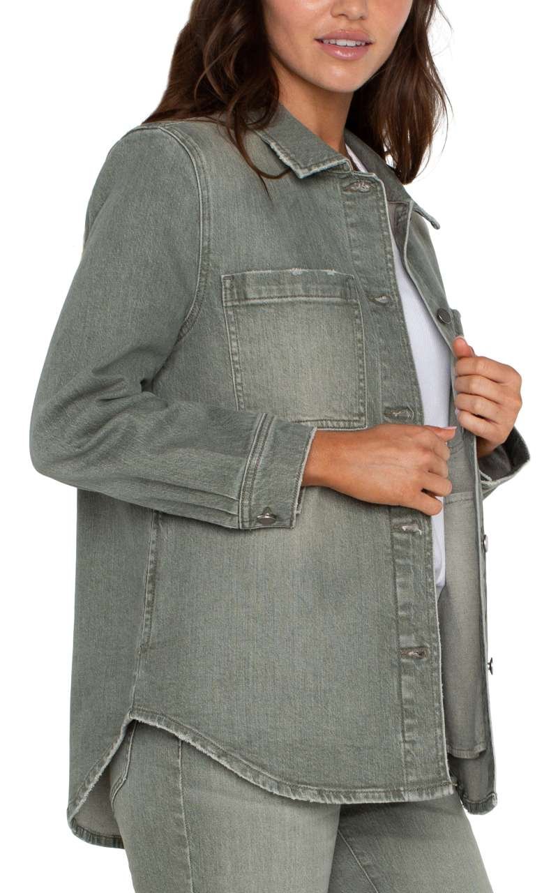 Liverpool Drop Shoulder Overshirt w/ Shirt Tail Hem (Vintage Green) - Image 3