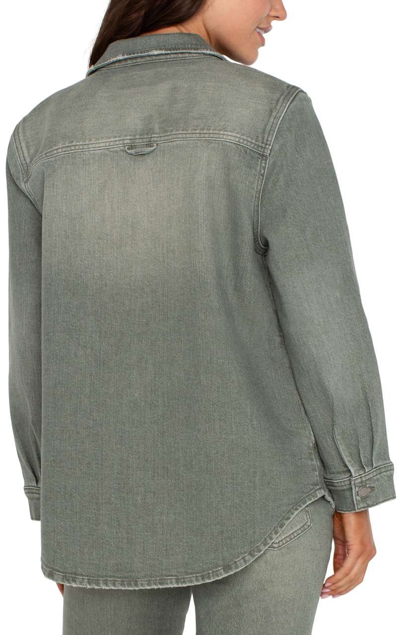 Liverpool Drop Shoulder Overshirt w/ Shirt Tail Hem (Vintage Green) - Image 4