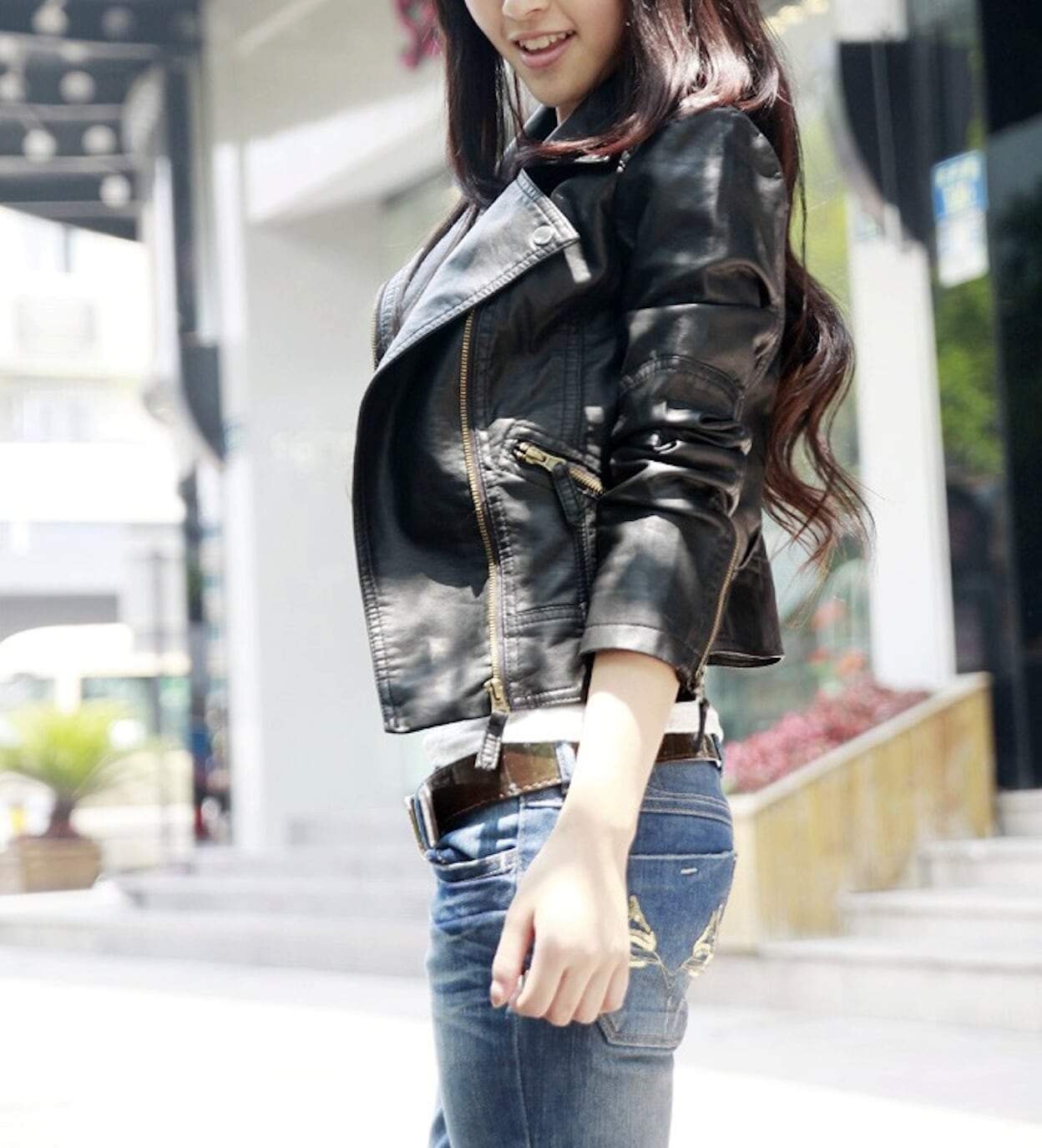 Cropped Vegan Leather Jacket - Image 2